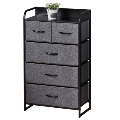 Commode Meuble de Rangement 5 tiroirs Pliables en Tissu 58 x 29 x 99 cm Gris