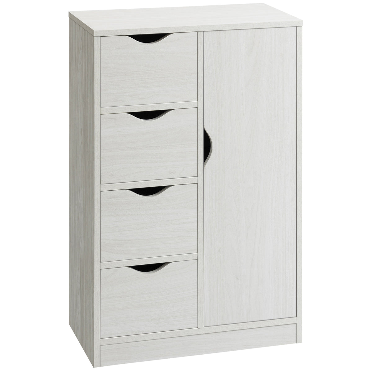 Meuble de rangement buffet commode moderne 1 placard et 4 tiroirs - en bois - pour salon, cuisine, entrée, salle à manger - blanc