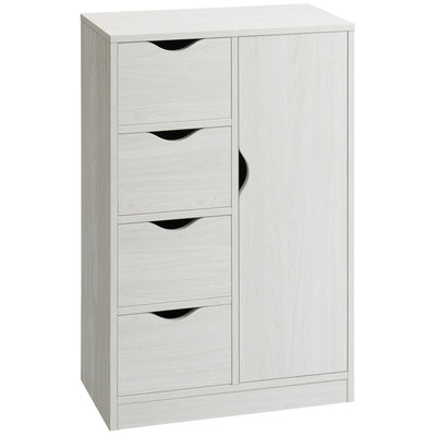 Meuble de rangement buffet commode moderne 1 placard et 4 tiroirs - en bois - pour salon, cuisine, entrée, salle à manger - blanc