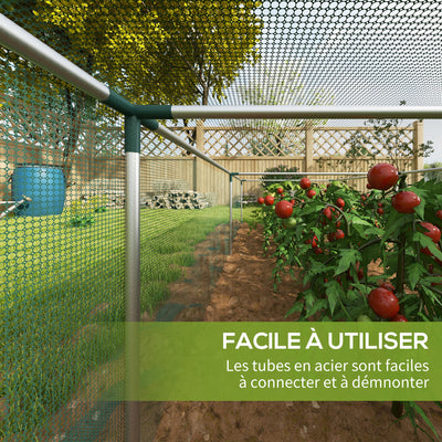 Serre de jardin serre à tomates filet protection porte zippée enroulable HDPE, dim. 125L x 373l x 62,5H cm