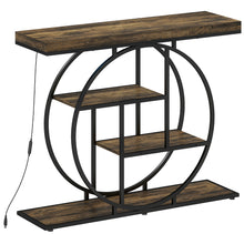 Console meuble avec éclairage LED 100 cm, table console à 4 niveaux avec étagères ouvertes, marron rustique et noir