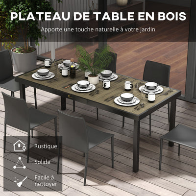 Table de jardin rectangulaire pour 8 personnes en aluminium table de salle à manger extétieur plateau PE à lattes
