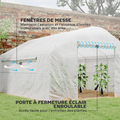 Serre de jardin 4 x 3 x 2m avec portes enroulables et grandes fenêtres, serre tunnel de jardin, blanc