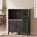 Meuble armoire micro-ondes pour cuisine avec 1 niche, 3 portes passe-câbles 80 x 35 x 97 cm noir et aspect bois Aosom
