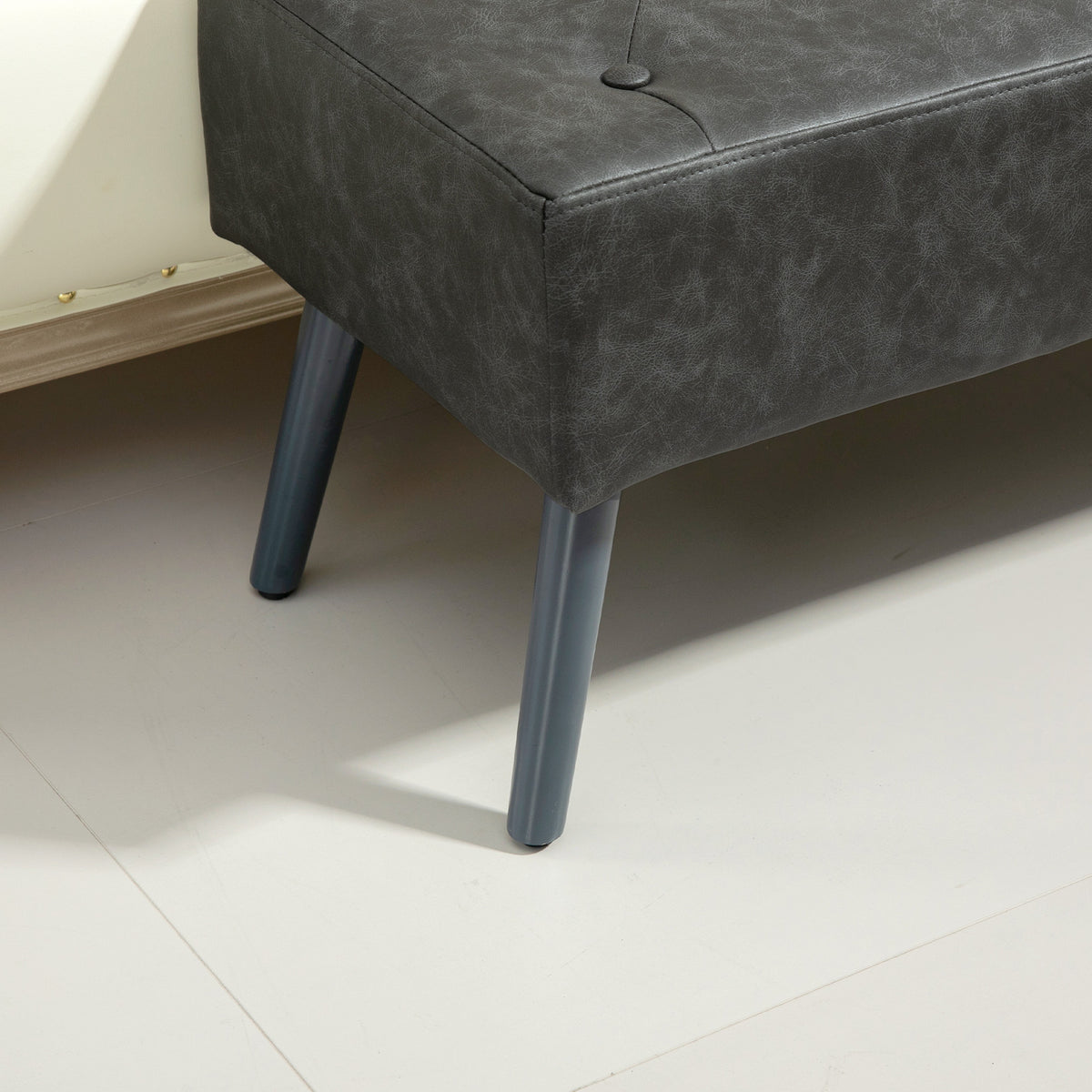 Banc bout de lit banquette capitonnée style vintage 114 x 38 x 42 cm piètement bois revêtement gris