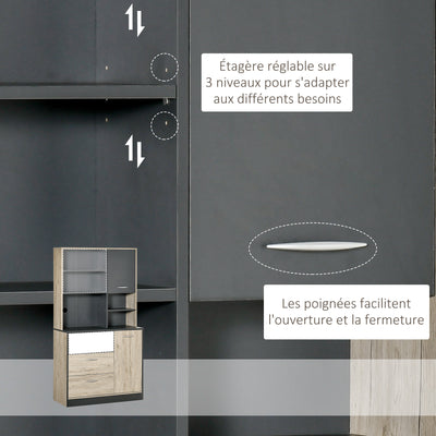 Buffet de cuisine armoire de cuisine multi-rangements 2 portes 3 tiroirs 3 étagères + grand plateau 90L x 39l x