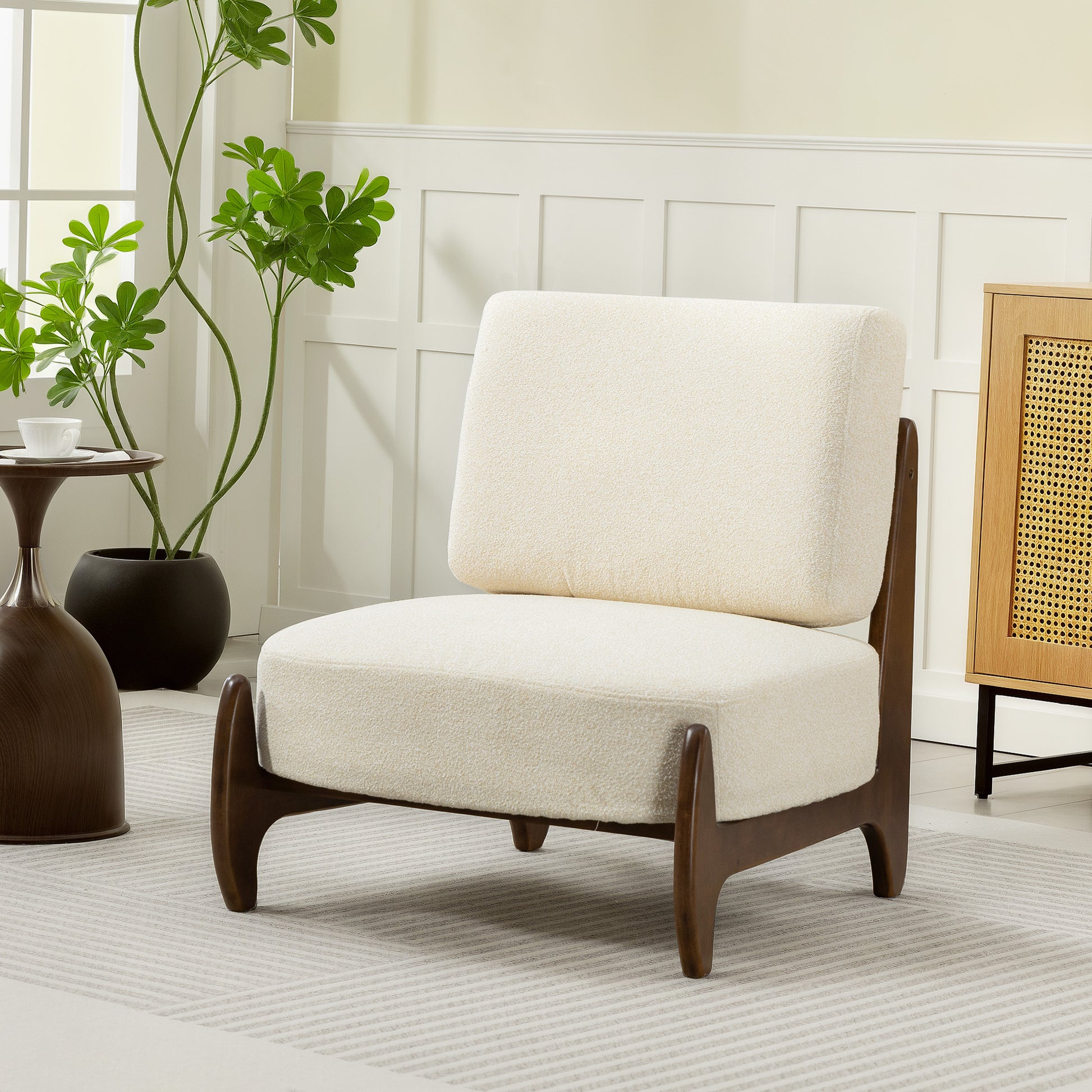 Fauteuil salon en chenille, fauteuil chambre confortable, coussin épais, assise rembourrée, 72 x 73,5 x 81 cm, crème