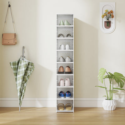 Lot de 8 boîtes à chaussures pliables en plastique empilables avec couvercles, pour pointure jusqu'à 43, blanc