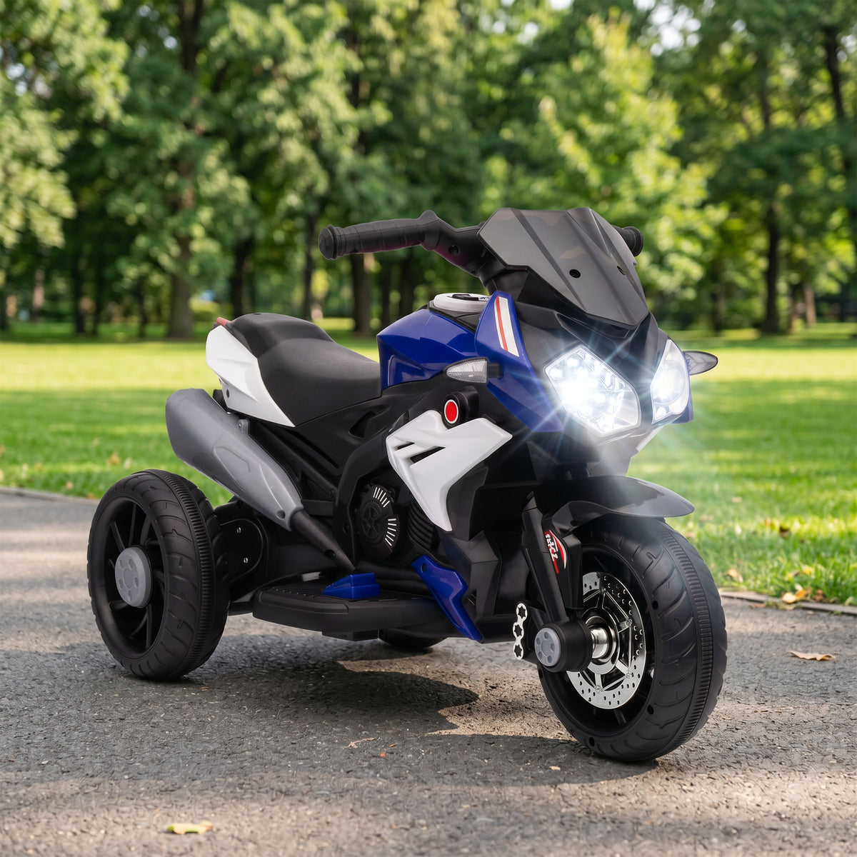 Moto électrique enfants 3 roues 6 V, voiture électrique enfants 3 à 5 ans, effets lumineux et sonores, 86x42x52cm, bleu