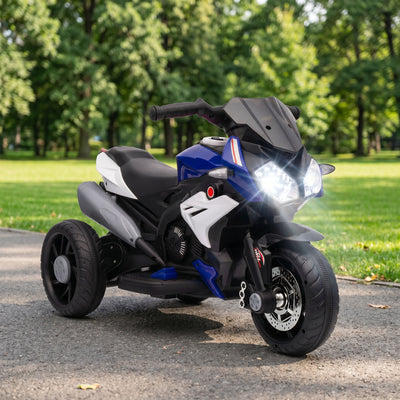 Moto électrique enfants 3 roues 6 V, voiture électrique enfants 3 à 5 ans, effets lumineux et sonores, 86x42x52cm, bleu