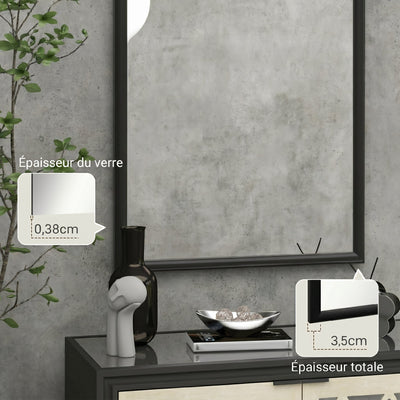 Miroir mural arche, 110 x 65 cm Cadre en bois, Miroir arqué pour le salon, la chambre, l'entrée, noir