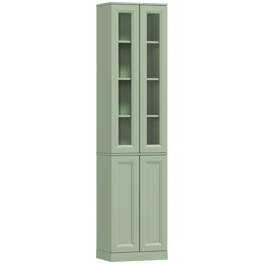 Meuble de Salle de Bain 6 niveaux, Meuble de Rangement avec 4 Portes à Fermeture Douce et Étagères Réglables, Vert