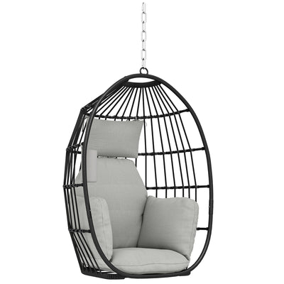 Fauteuil suspendu, fauteuil œuf suspendu, panier pliable, coussins rembourrés, porte-gobelet, oreiller, gris foncé