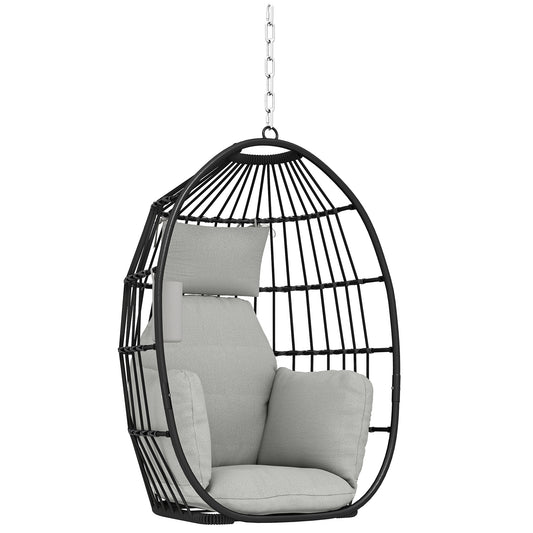 Fauteuil suspendu, fauteuil œuf suspendu, panier pliable, coussins rembourrés, porte-gobelet, oreiller, gris foncé