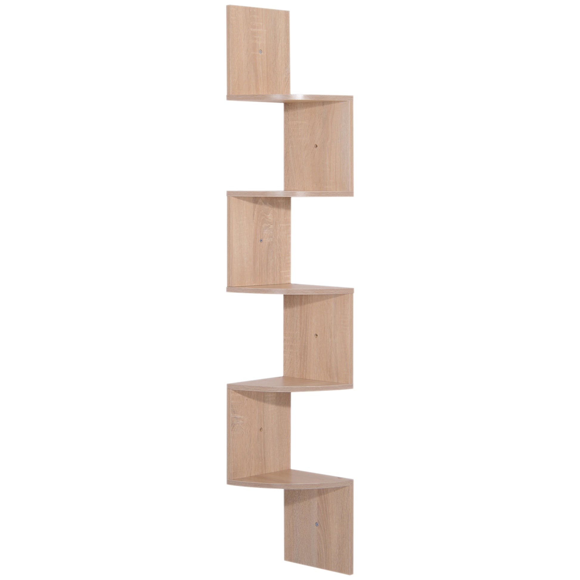 Étagère d'angle Murale de Rangement Forme Zigzag 20L x 20l x 126H cm 5 Niveaux Bois chêne Clair