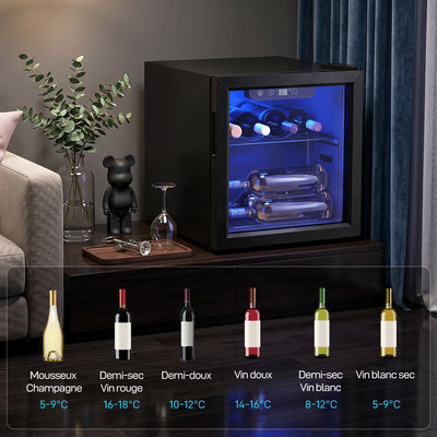 Cave à vin 12 bouteilles 36L, réfrigérateur à vin et boissons avec température réglable 4-16 °C, porte réversible, noir