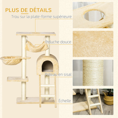 Arbre à chat griffoir arbre à grimper stable à plusieurs niveaux centre d'activités hauteur 98 cm beige