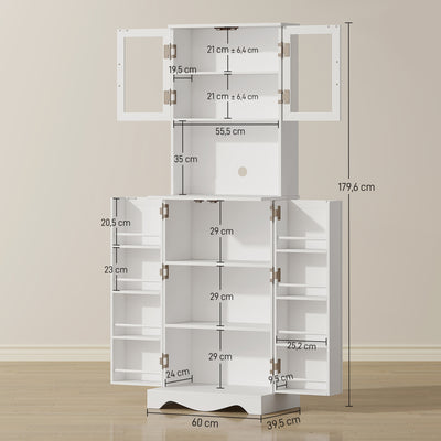 Buffet haut cuisine armoire de cuisine 4 portes 8 porte-épices plan de travail étagère réglable 60x39,5x179,6cm blanc