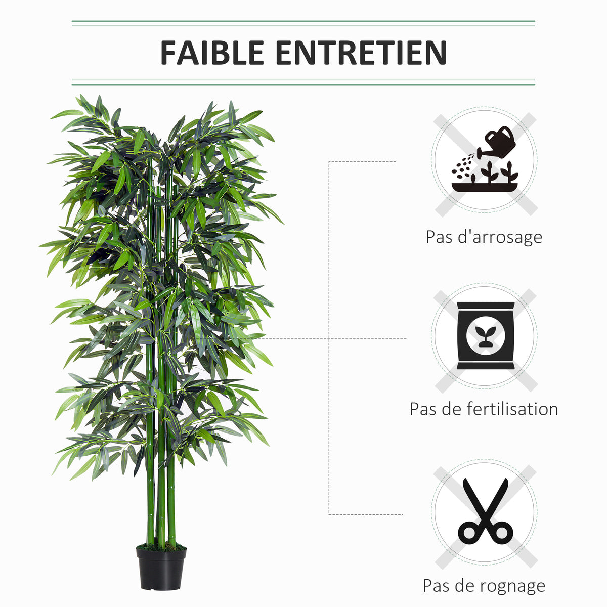 Bambou Artificiel XXL 1,80H m arbre artificiel Feuilles denses réalistes Pot Inclus Noir Vert