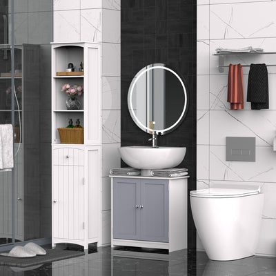 Meuble salle de bain sous lavabo - meuble sous-vasque - placard 2 portes avec étagère - dim. 60L x 30l x 60H cm - en bois gris blanc