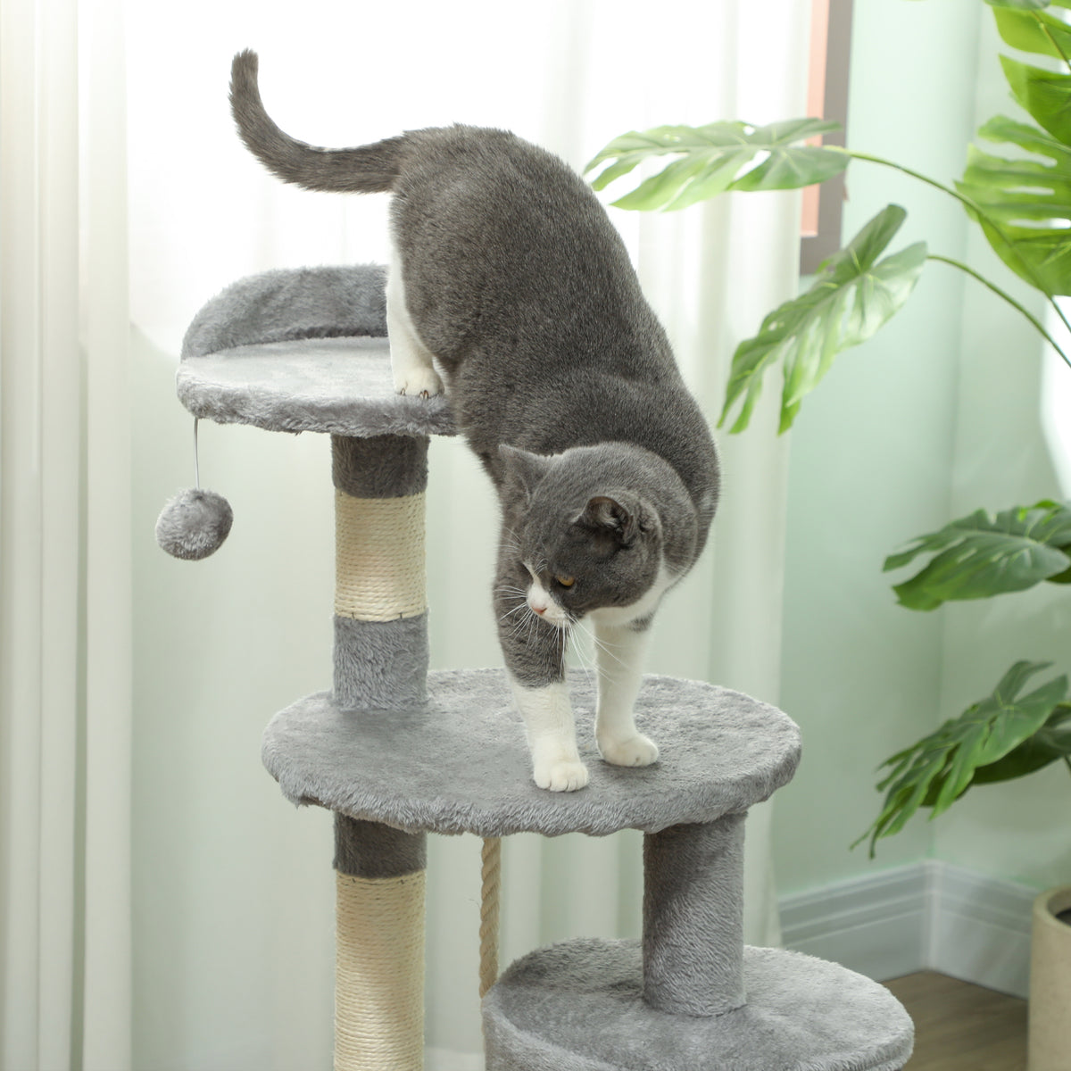Arbre à chats multi-équipements griffoirs grattoirs plateformes niche corde jouets 40 x 40 x 114 cm gris