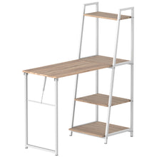 Bureau Pliable Rabattable - Bureau bibliothèque 2 en 1-4 étagères - Imitation Bois chêne Clair métal Blanc