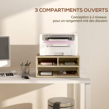 Organiseur bureau aspect bois avec 3 compartiments fournitures support d'imprimante dim. 47L x 40l x 22,5H cm