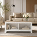 Table Basse Rectangulaire, Table de Salon Moderne avec 4 Compartiments Ouverts, 110 x 55 x 45,5 cm, Chêne et Blanc Aosom