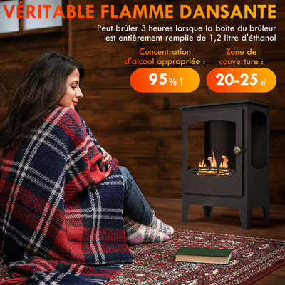 Cheminée à l'éthanol sur pieds style contemporain avec réservoir 1,2Lenviron couverture 25 m² 39 x 26 x 54 cm noir