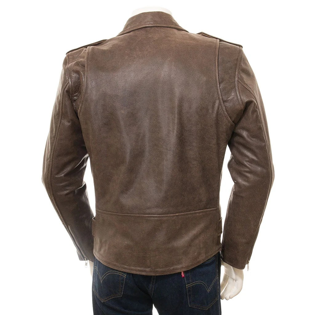 MEN ANTIQUE BROWN LEATHER JACKET BALLSTON Gear Hikes