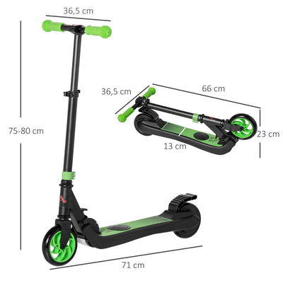 Trottinette électrique enfants 6 ans + pliable scooter électrique vitesse 8 km/h 71x36,5x75-80cm, aluminium, acier, vert