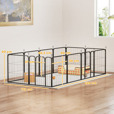 Parc pour chien enclos chien 12 panneaux modulable et pliable acier 2 portes pour chiot intérieur extérieur 60H cm noir