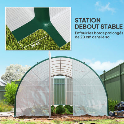 Serre tunnel de jardin 18m², serre de jardin tunnel avec portes et 8 fenêtres, bâche PE 140g/m² 600 x 300 x 200 cm blanc