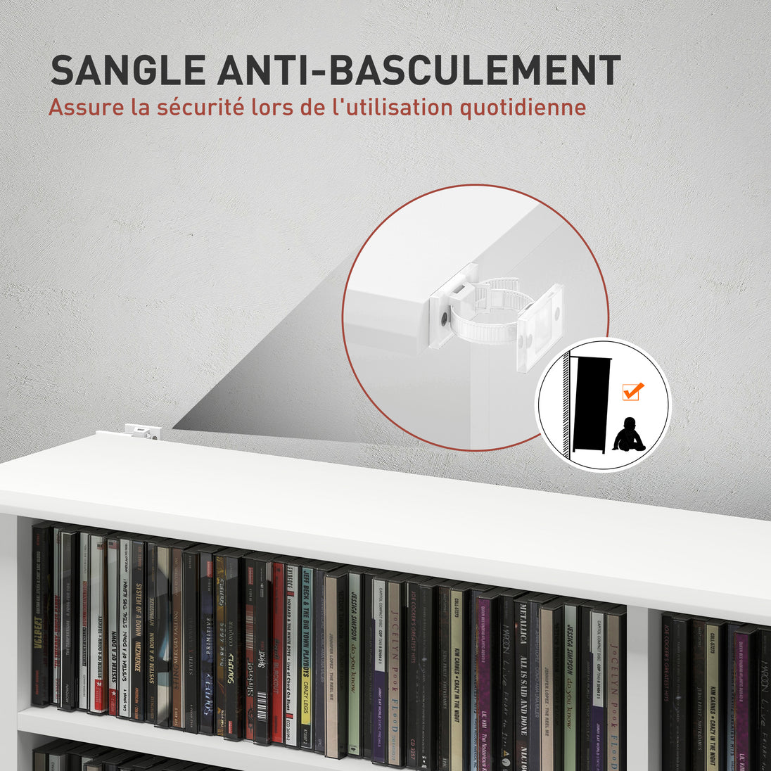 Rangements pour CD et DVD avec 16 compartiments et 12 étagères réglables, capacité max. 720 CD/396 DVD et Blu-ray, blanc Aosom