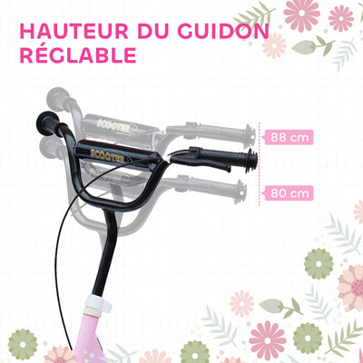Trottinette enfant patinette pneus 30 cm Hauteur Guidon réglable poignée Frein et béquille Acier pour enfants à partir de 5 ans Rose