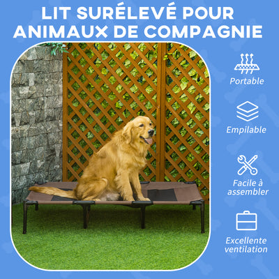 Lit sur pieds XXL pour chien chat lit de camp animal 122L x 92l x 23H cm marron clair