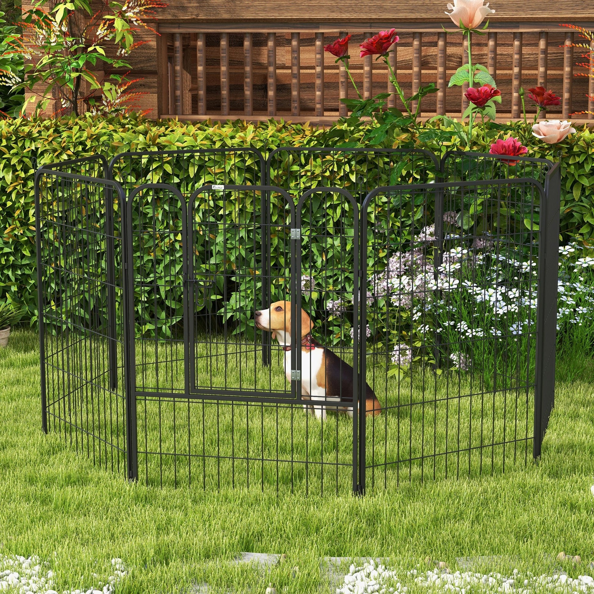 Luxe parc enclos modulable acier époxy porte verrouillable pour chiens, lapins, rongeurs, petits animaux, intérieur et extérieur 80 x 100 cm noir