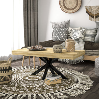 Table Basse rectangulaire table d'appoint Style Industriel en métal Noir et Plateau aspect Bois - dim. 110 x 60 x 45cm