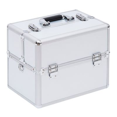 Mallette maquillage valise maquillage à 3 niveaux, boîte de cosmétiques avec clés, 36,5 x 24 x 29 cm, argent