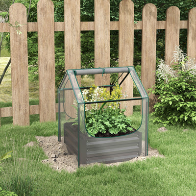 Carré potager de jardin avec mini serre, jardinière surélevée en acier galvanisé, 70 x 70 x 90 cm, gris foncé
