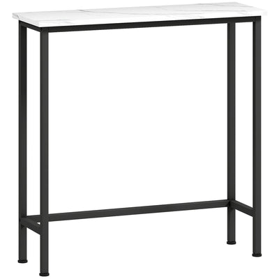 Console meuble 75 cm, table console plateaux en effet marbre, cadre en métal, style moderne blanc et noir