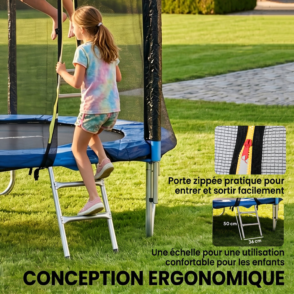 Trampoline d'extérieur avec filet de sécurité Ø180 cm pour enfants et adultes