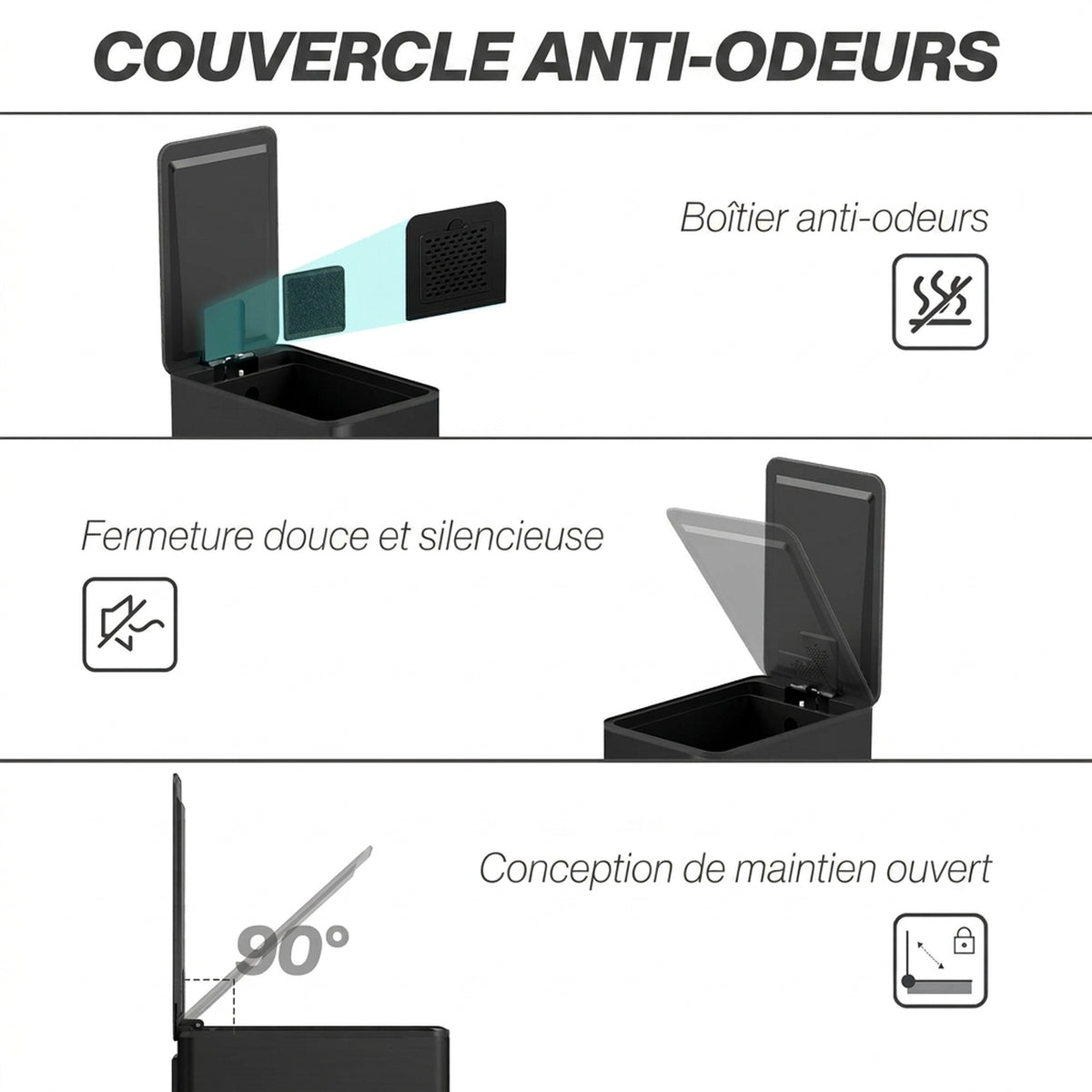 Poubelle de Cuisine 20L en Acier Inoxydable, Couvercle à Fermeture Douce, Compacte avec Seau Intérieur Amovible, Noir Aosom