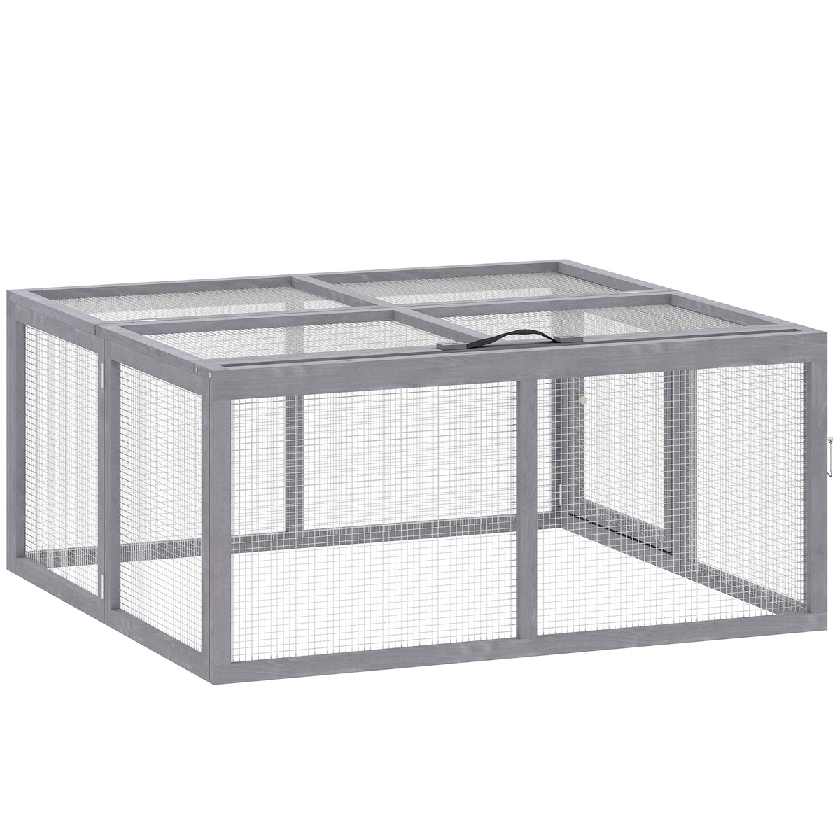 Clapier Lapin Extérieur Enclos Lapin Pliable en Bois Toit Ouvrant et Poignée pour Poule Canard 110x105x50cm Gris