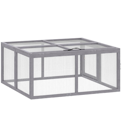 Clapier Lapin Extérieur Enclos Lapin Pliable en Bois Toit Ouvrant et Poignée pour Poule Canard 110x105x50cm Gris