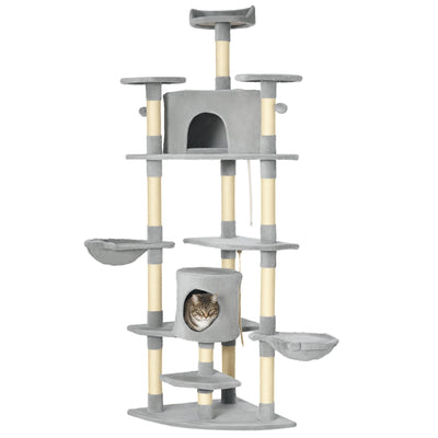 Arbre à chat XXL arbre à grimper pour chat multi-équipements griffoirs 6 plate-formes 2 niches hauteur 200 cm gris
