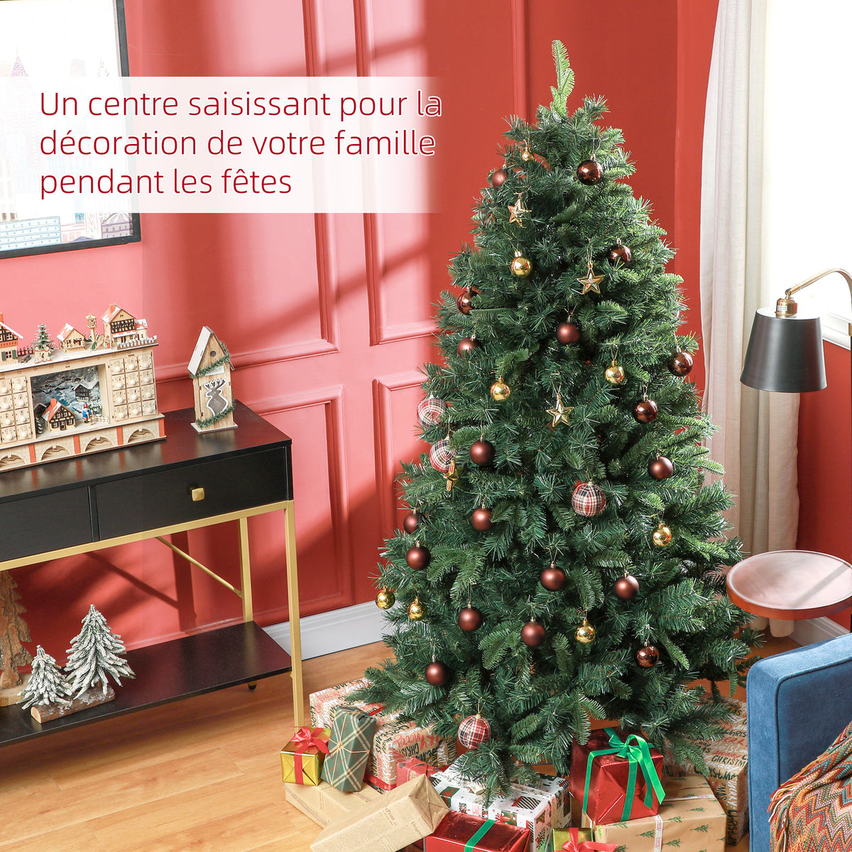 Sapin de Noël Artificiel 180 cm Arbre de Noël avec support en acier pliable, 1061 branches, décoration de Noël, vert