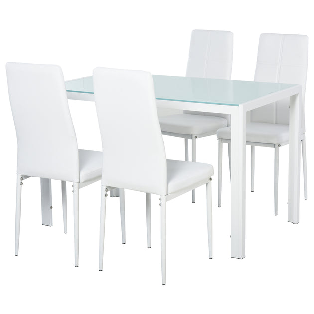 Ensemble table à manger et chaises pour 4 personnes, plateau rectangulaire en verre, pour cuisine salon maison, blanc Aosom