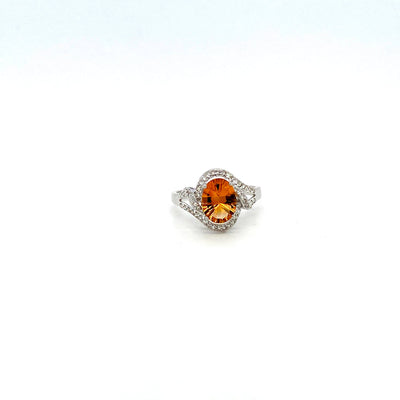 Citrine and Diamond Ring in 18K White Gold - KGR 15129
