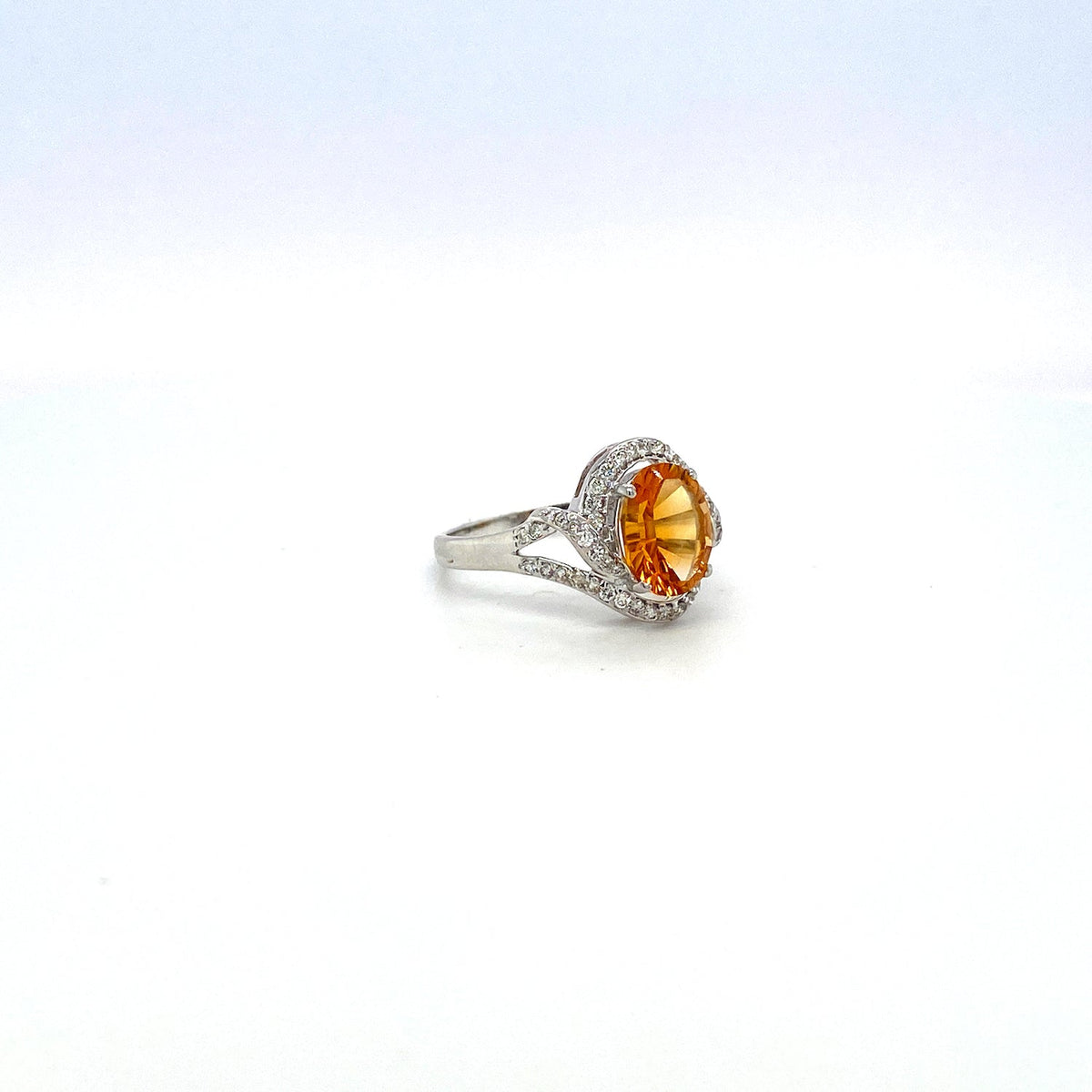 Citrine and Diamond Ring in 18K White Gold - KGR 15129